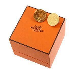 Hermès Clou de Selle Gold Coin Cip On Earrings FULL INCLUSION